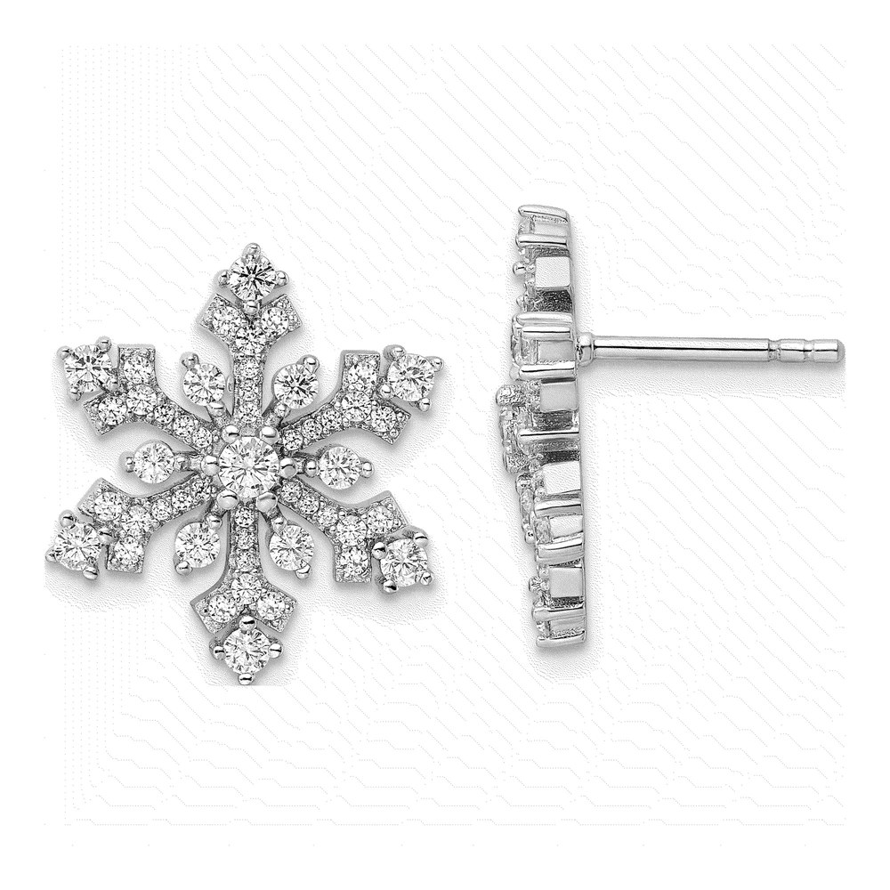 Sterling Silver Round CZ Snowflake Stud Earrings