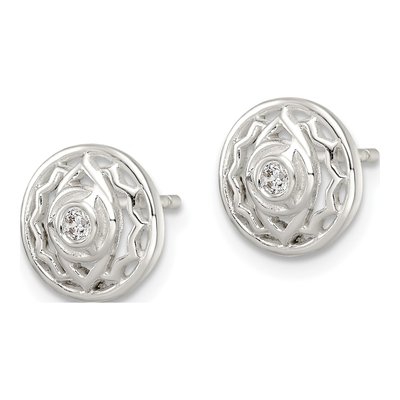 Sterling Silver Round CZ Third Eye Chakra Filigree Stud Earrings – view 3
