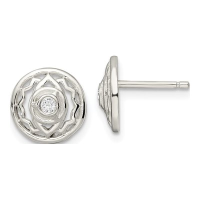 Sterling Silver Round CZ Third Eye Chakra Filigree Stud Earrings