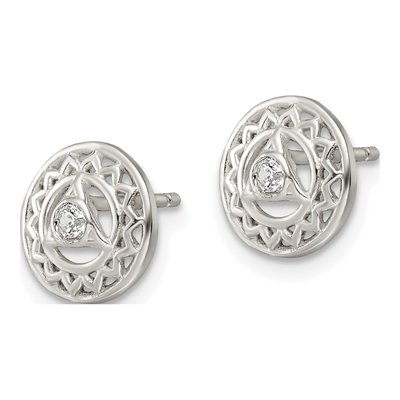 Sterling Silver Round CZ Throat Chakra Filigree Stud Earrings – view 3