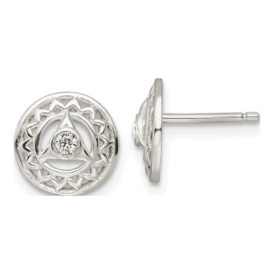 Sterling Silver Round CZ Throat Chakra Filigree Stud Earrings