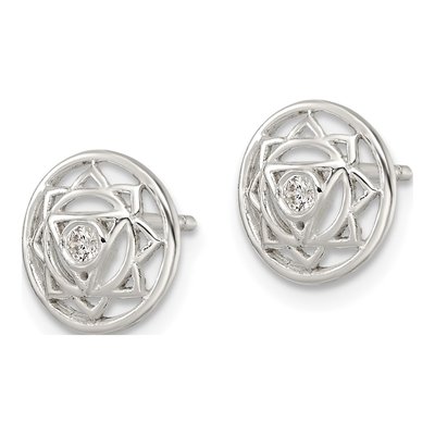 Sterling Silver Round CZ Solar Chakra Triangle Center Stud Earrings – view 3