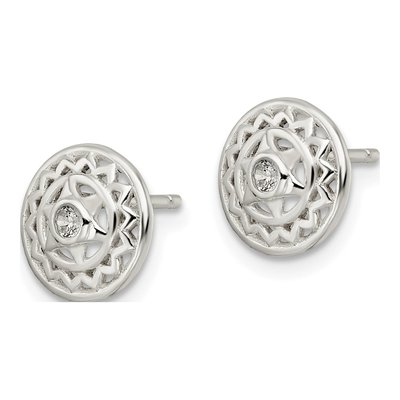 Sterling Silver Round CZ Heart Chakra Filigree Stud Earrings – view 3