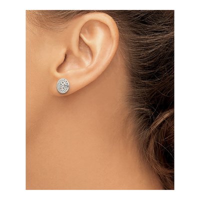 Sterling Silver Round CZ Heart Chakra Filigree Stud Earrings – view 4