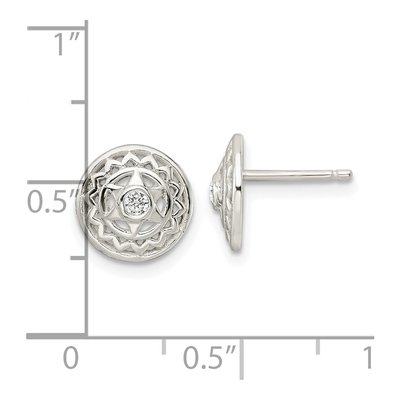Sterling Silver Round CZ Heart Chakra Filigree Stud Earrings – view 5