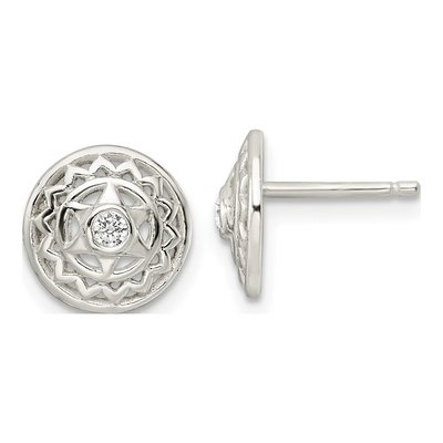 Sterling Silver Round CZ Heart Chakra Filigree Stud Earrings