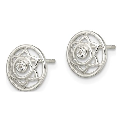 Sterling Silver Round CZ Lotus Chakra Filigree Stud Earrings – view 3