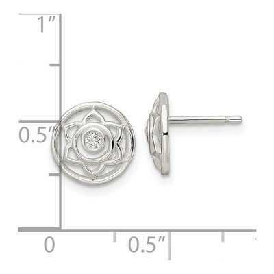 Sterling Silver Round CZ Lotus Chakra Filigree Stud Earrings – view 5