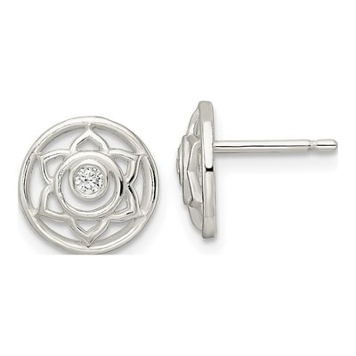 Sterling Silver Round CZ Lotus Chakra Filigree Stud Earrings