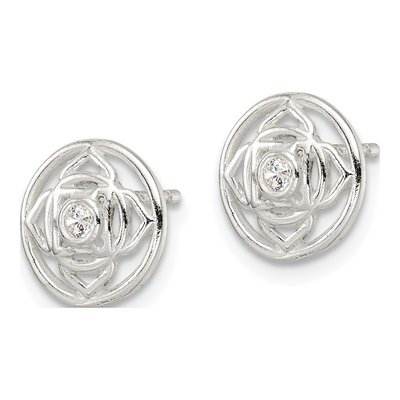Sterling Silver Round CZ Root Chakra Filigree Stud Earrings – view 3