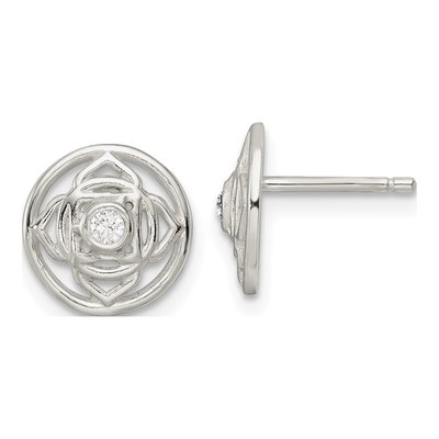 Sterling Silver Round CZ Root Chakra Filigree Stud Earrings