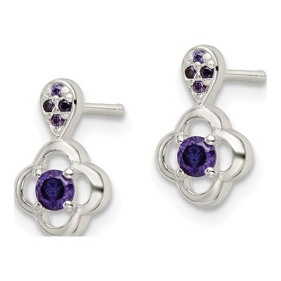 Sterling Silver CZ Flower Dangle Earrings – view 3