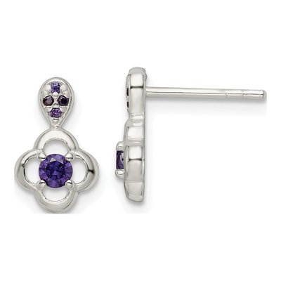Sterling Silver CZ Flower Dangle Earrings