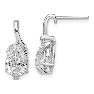 Sterling Silver CZ Teardrop Overlap Dangle Earrings