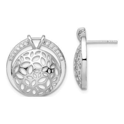 Sterling Silver Round CZ Cut-Out Circle Stud Earrings