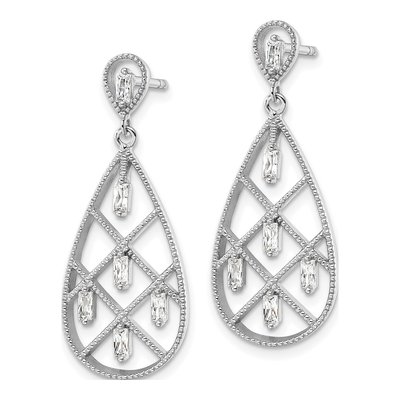 Sterling Silver CZ Baguette Teardrop Dangle Earrings – view 3