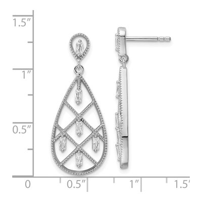 Sterling Silver CZ Baguette Teardrop Dangle Earrings – view 5