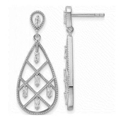 Sterling Silver CZ Baguette Teardrop Dangle Earrings