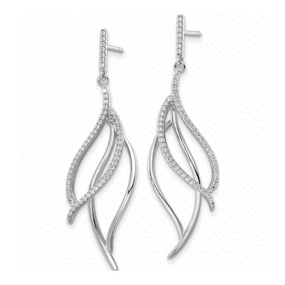 Sterling Silver CZ Leaf Dangle Earrings – view 3