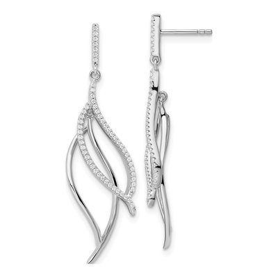 Sterling Silver CZ Leaf Dangle Earrings