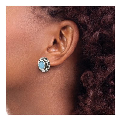 Sterling Silver Imitation Turquoise Circle Earrings – view 4