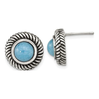 Sterling Silver Simulated Turquoise Circle Stud Earrings