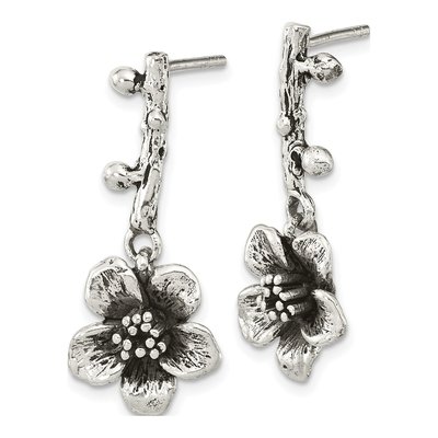 Sterling Silver Oxidized Flower Dangle Earrings – view 3