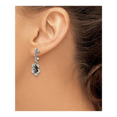 Sterling Silver Oxidized Flower Dangle Earrings – view 4