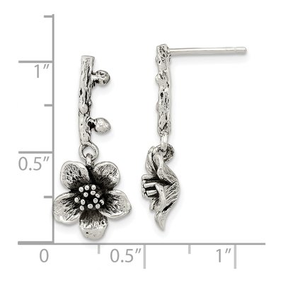 Sterling Silver Oxidized Flower Dangle Earrings – view 5