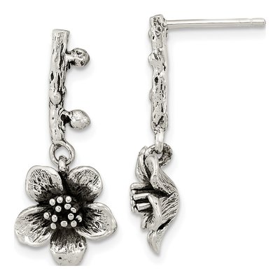 Sterling Silver Oxidized Flower Dangle Earrings
