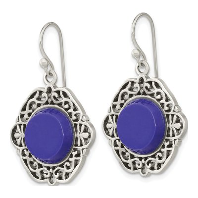Sterling Silver Lab-Created Agate Oxidized Dyed Filigree Fancy Dangle Earrings – view 3