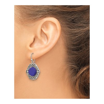 Sterling Silver Lab-Created Agate Oxidized Dyed Filigree Fancy Dangle Earrings – view 4