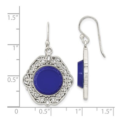Sterling Silver Lab-Created Agate Oxidized Dyed Filigree Fancy Dangle Earrings – view 5