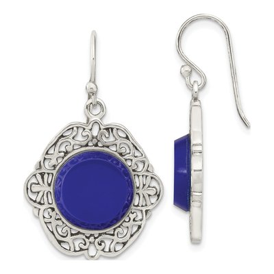 Sterling Silver Lab-Created Agate Oxidized Dyed Filigree Fancy Dangle Earrings