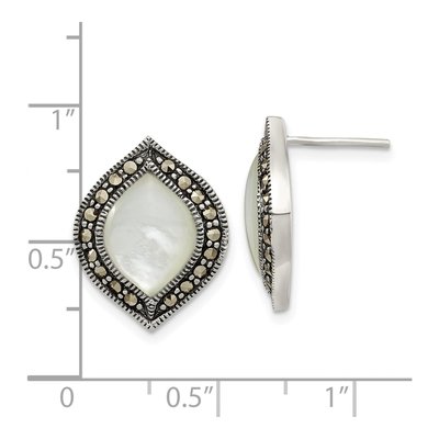Sterling Silver Mother of Pearl Marcasite MOP Dangle Earrings – view 2