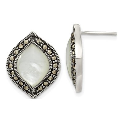 Sterling Silver Mother of Pearl Marcasite MOP Dangle Earrings