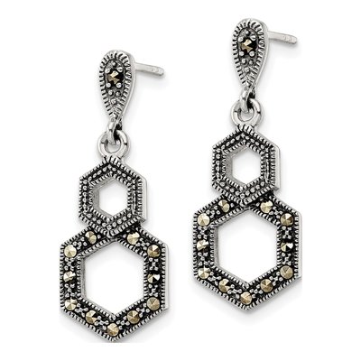 Sterling Silver Marcasite Hexagon Dangle Earrings – view 3