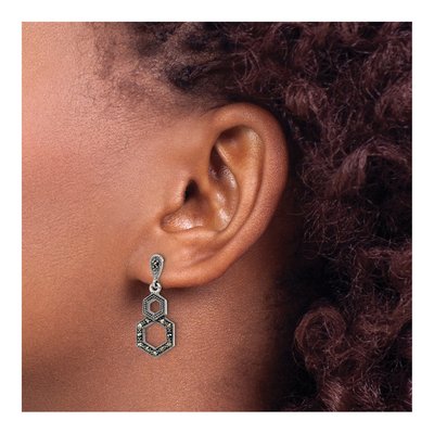 Sterling Silver Marcasite Hexagon Dangle Earrings – view 4