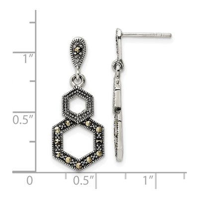 Sterling Silver Marcasite Hexagon Dangle Earrings – view 5