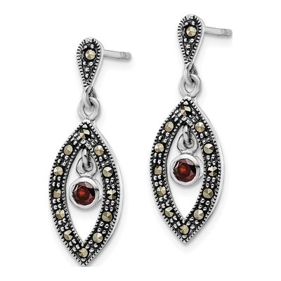 Sterling Silver Marcasite Red Glass Dangle Earrings – view 3