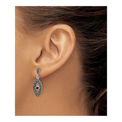 Sterling Silver Marcasite Red Glass Dangle Earrings – view 4
