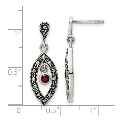 Sterling Silver Marcasite Red Glass Dangle Earrings – view 5