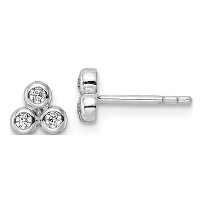 Sterling Silver Round CZ Button Stud Earrings