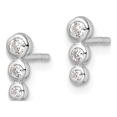 Sterling Silver Round CZ Button Stud Earrings – view 3