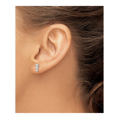Sterling Silver Round CZ Button Stud Earrings – view 4