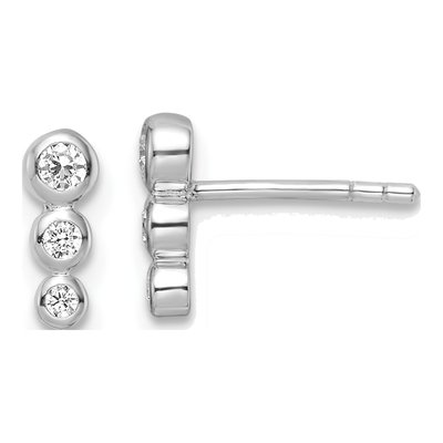 Sterling Silver Round CZ Button Stud Earrings