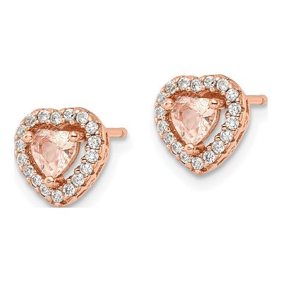 Rose Gold-Plated Sterling Silver Round CZ Heart Stud Earrings – view 3