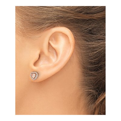 Rose Gold-Plated Sterling Silver Round CZ Heart Stud Earrings – view 4