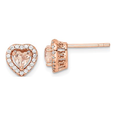 Rose Gold-Plated Sterling Silver Round CZ Heart Stud Earrings