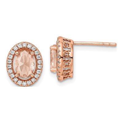 Rose Gold-Plated Sterling Silver Round CZ Stud Earrings